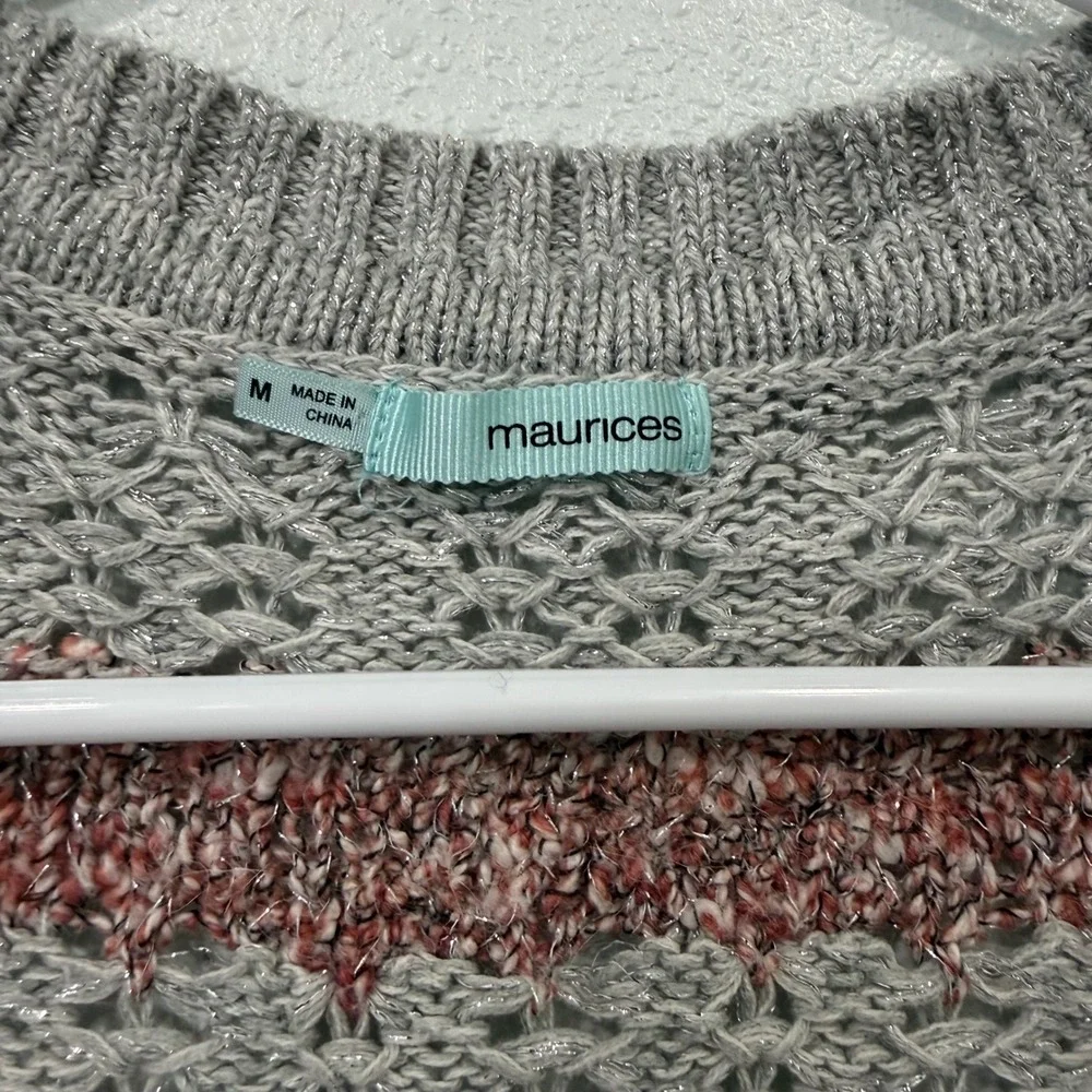 maurices Striped‎ Open Front Knit Cardigan Sweater Gray Pink Purple Women's M
